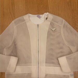 Vintage Prada logo White Mesh Zip-Up Jacket Sz M